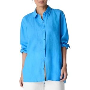 Eileen Fisher Classic Collar 100% Irish Linen Long Button-Up Shirt - Women’s M